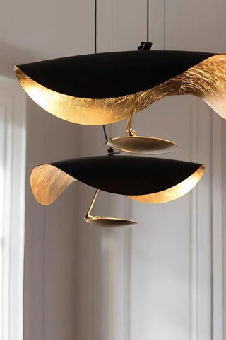 Lustra Suspension Lampe Abat-jour Courbé Noir et Or-Luire