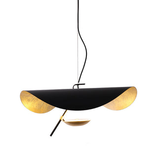 Lustra Suspension Lampe Abat-jour Courbé Noir et Or-Luire