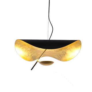 Lustra Suspension Lampe Abat-jour Courbé Noir et Or-Luire