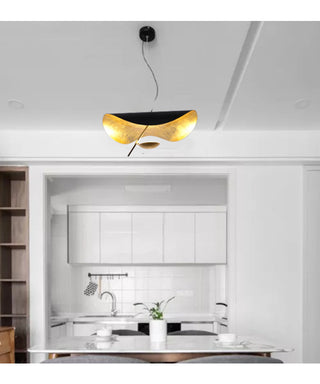 Lustra Suspension Lampe Abat-jour Courbé Noir et Or-Luire