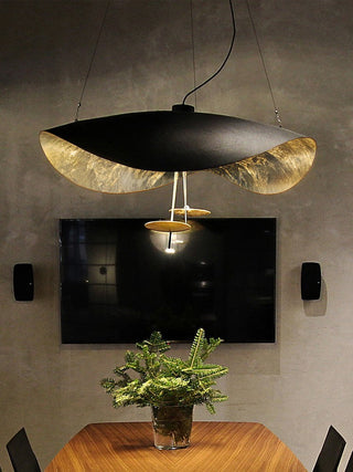 Lustra Suspension Lampe Abat-jour Courbé Noir et Or-Luire