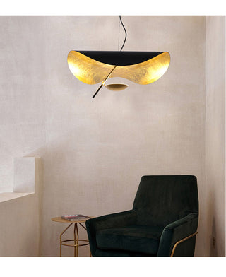 Lustra Suspension Lampe Abat-jour Courbé Noir et Or-Luire