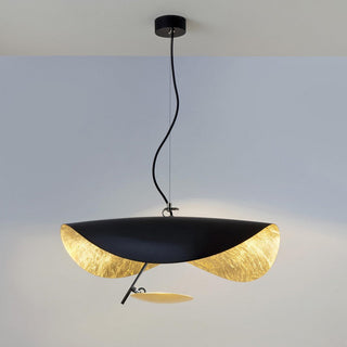 Lustra Suspension Lampe Abat-jour Courbé Noir et Or-Luire