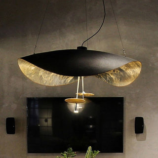 Lustra Suspension Lampe Abat-jour Courbé Noir et Or-Luire