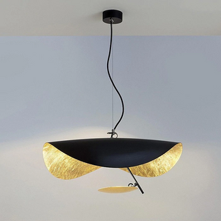 Lustra Suspension Lampe Abat-jour Courbé Noir et Or-Luire