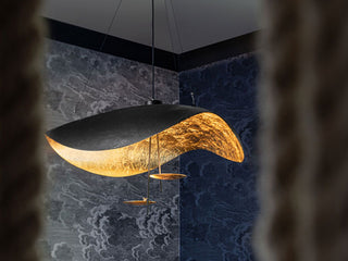 Lustra Suspension Lampe Abat-jour Courbé Noir et Or-Luire
