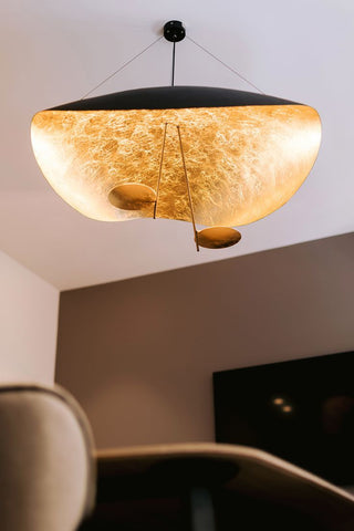 Lustra Suspension Lampe Abat-jour Courbé Noir et Or-Luire