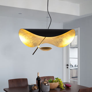 Lustra Suspension Lampe Abat-jour Courbé Noir et Or-Luire