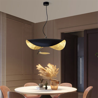 Lustra Suspension Lampe Abat-jour Courbé Noir et Or-Luire