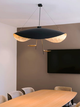 Lustra Suspension Lampe Abat-jour Courbé Noir et Or-Luire