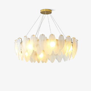 Lustra Lustre en Plumes et Verre Givré Superposé