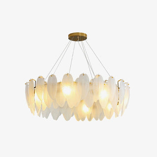 Lustra Lustre en Plumes et Verre Givré Superposé
