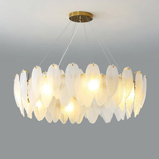 Lustra Lustre en Plumes et Verre Givré Superposé