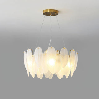 Lustra Lustre en Plumes et Verre Givré Superposé