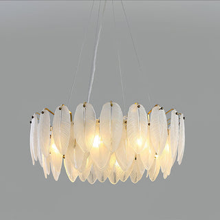 Lustra Lustre en Plumes et Verre Givré Superposé