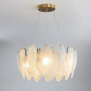 Lustra Lustre en Plumes et Verre Givré Superposé