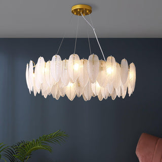Lustra Lustre en Plumes et Verre Givré Superposé