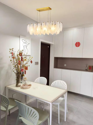 Lustra Lustre en Plumes et Verre Givré Superposé