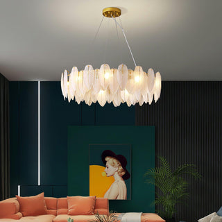 Lustra Lustre en Plumes et Verre Givré Superposé