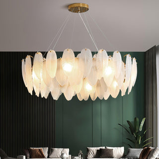 Lustra Lustre en Plumes et Verre Givré Superposé