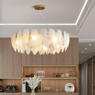 Lustra Lustre en Plumes et Verre Givré Superposé