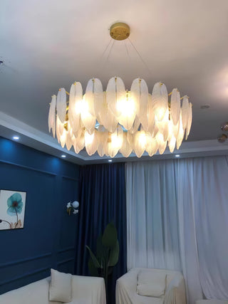 Lustra Lustre en Plumes et Verre Givré Superposé