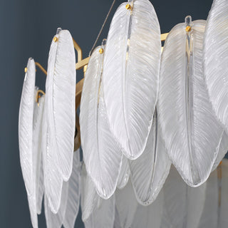 Lustra Lustre en Plumes et Verre Givré Superposé