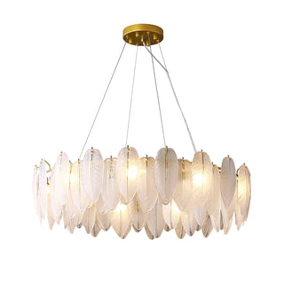 Lustra Lustre en Plumes et Verre Givré Superposé