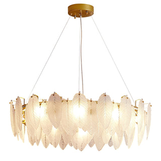 Lustra Lustre en Plumes et Verre Givré Superposé