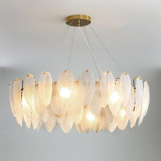Lustra Lustre en Plumes et Verre Givré Superposé