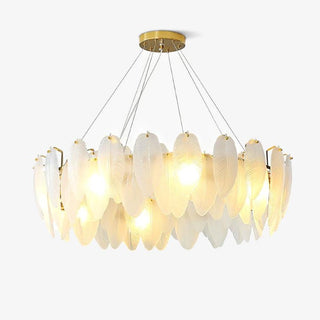 Lustra Lustre en Plumes et Verre Givré Superposé