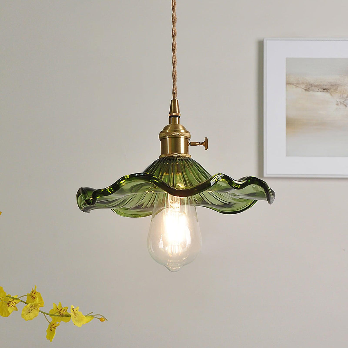 Nerisse Suspension en Verre et Laiton Vintage
