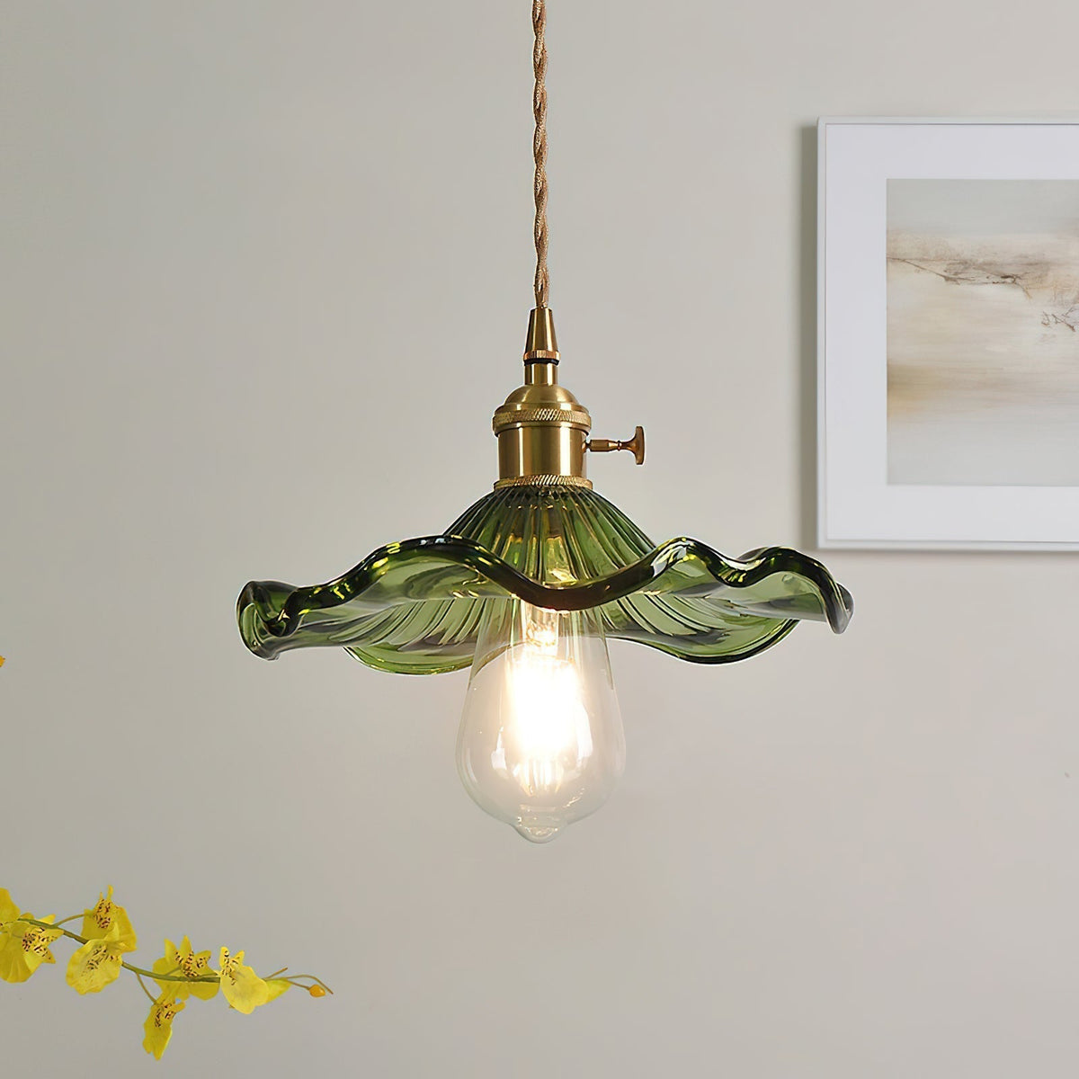 Nerisse Suspension en Verre et Laiton Vintage