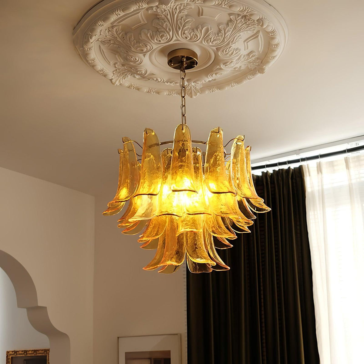 Torio Lustre Murano Verre Feuille Doré