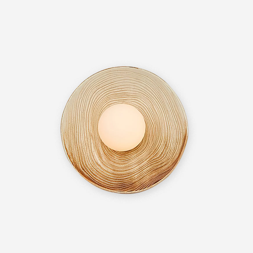 Wall Lamp Textured Ceramic Disc Wood Accent Modern Entryways-Neutral Decor