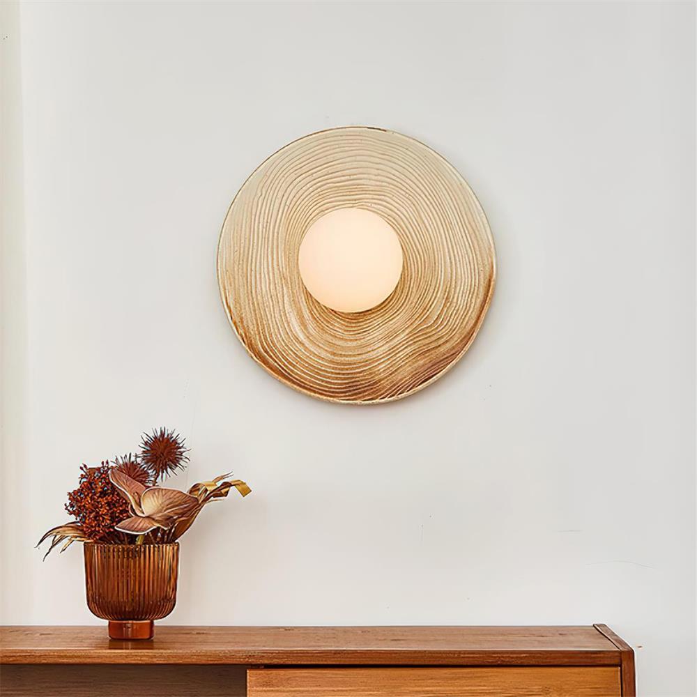 Wall Lamp Textured Ceramic Disc Wood Accent Modern Entryways-Neutral Decor
