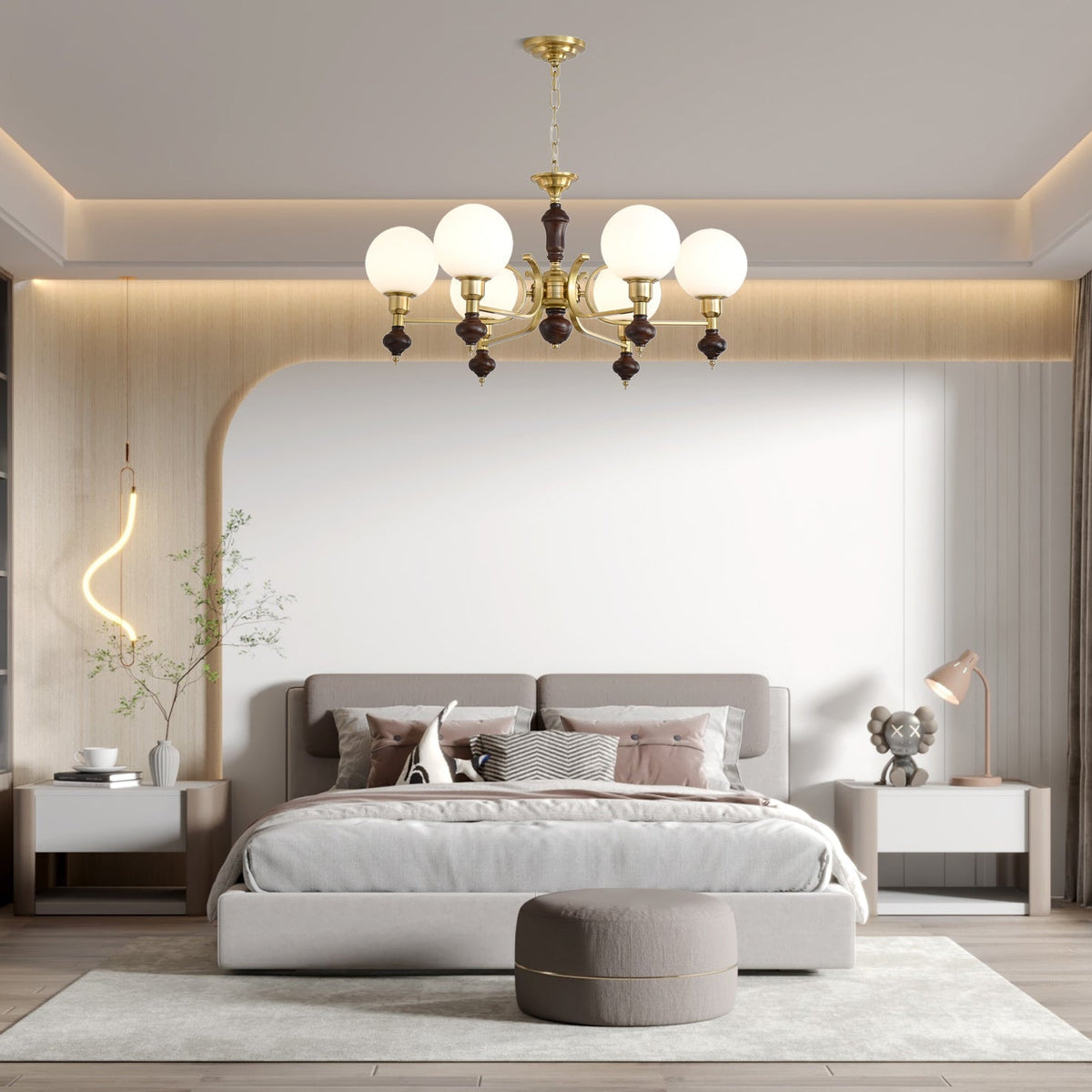 Niveria Lustre Bois Laiton Globe Orb