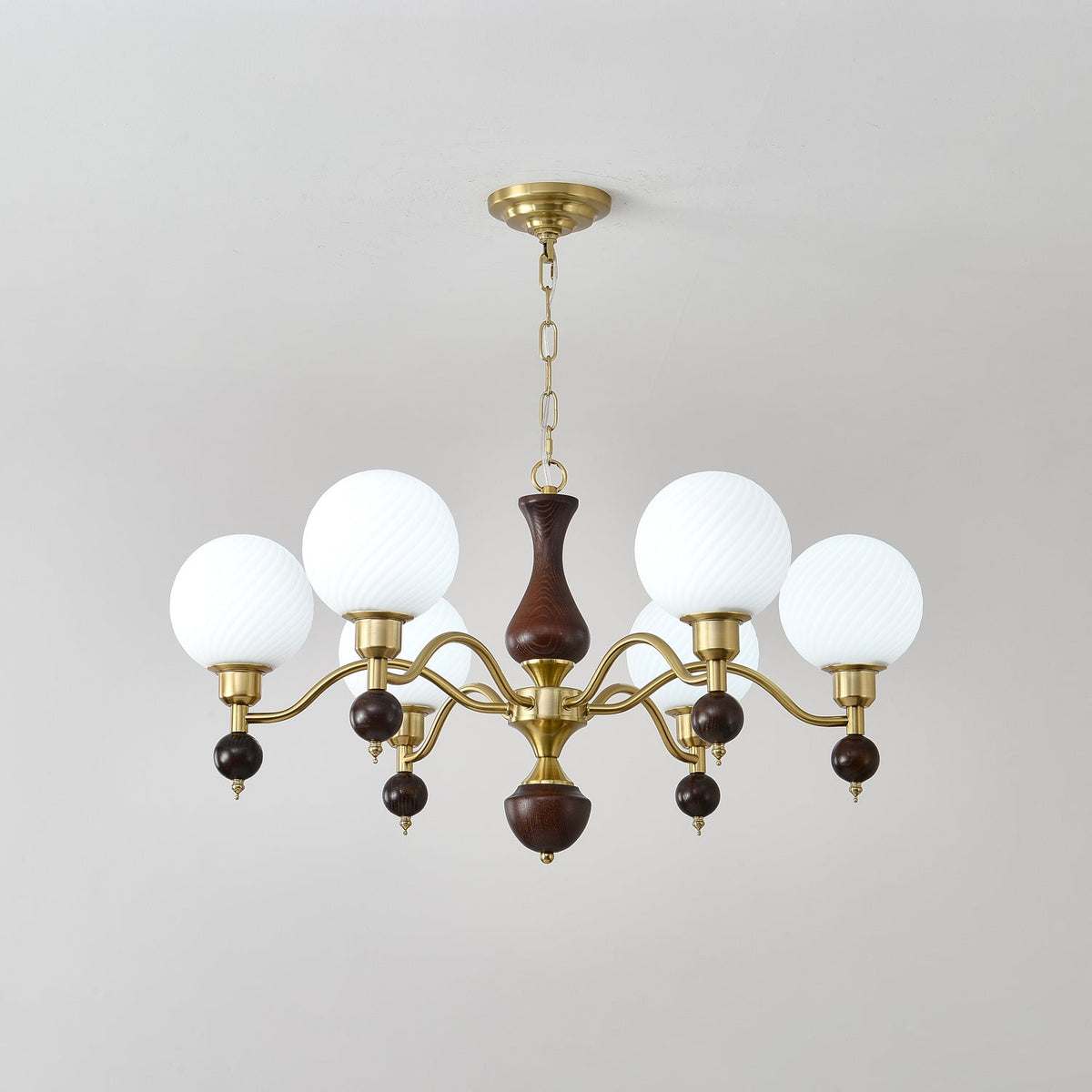 Globe Orb Wood Chandelier-Neutral Decor