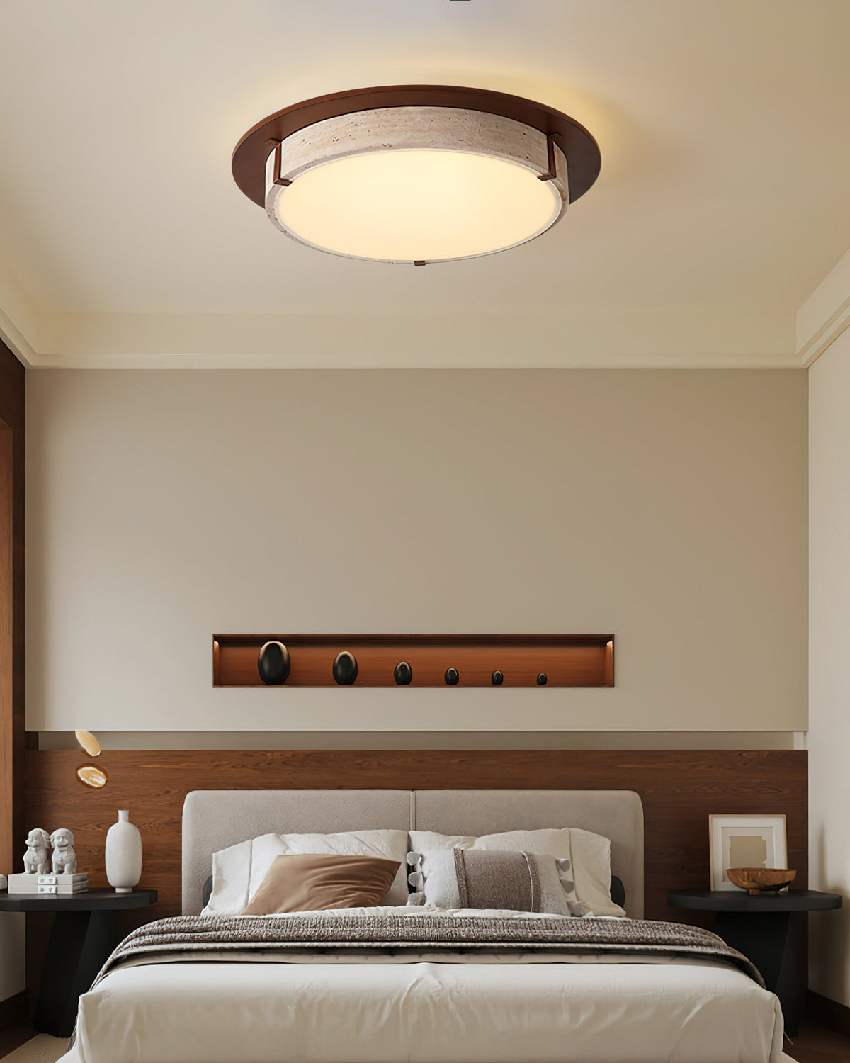 The Goeco Ceiling Light illuminated in a modern living room setting.