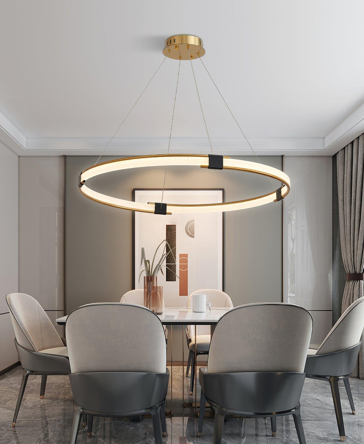 Bela Lustre Anneau Doré LED Halo Moderne