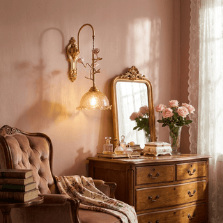 Gold Rose Wall Sconce-Neutral Decor