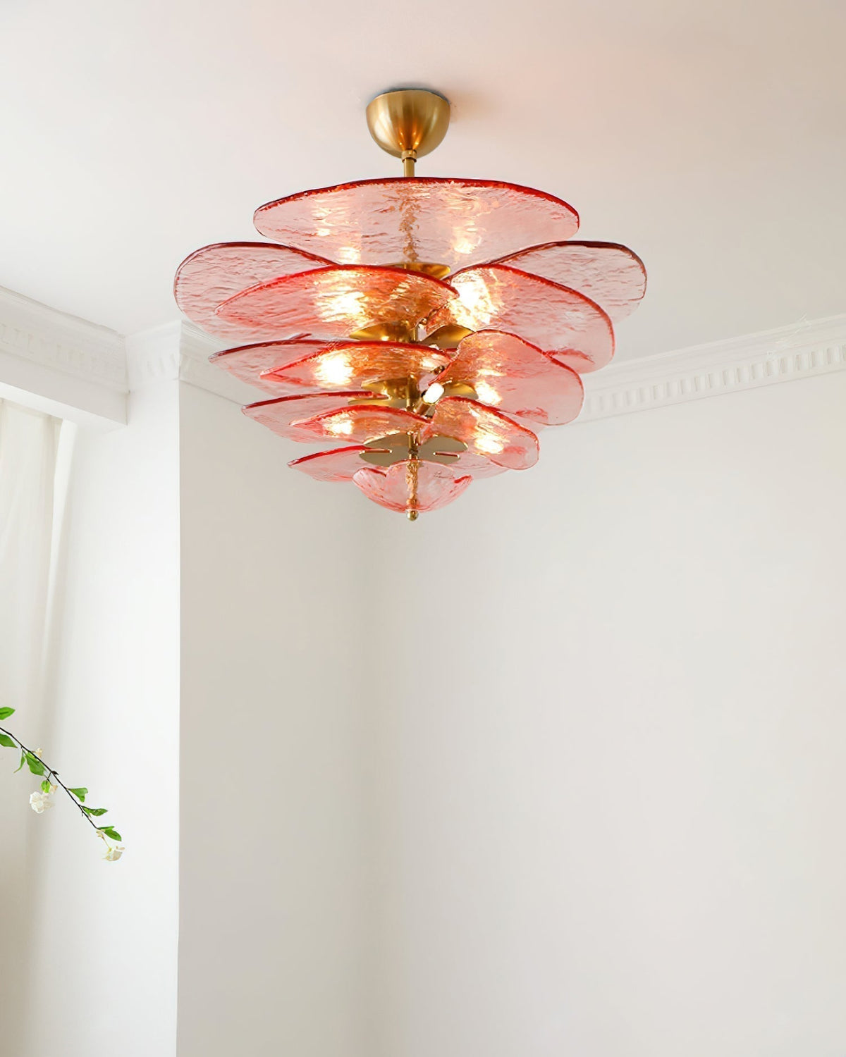 Livenq Lustre Pétale en Verre Murano Doré Luxe-Cielum