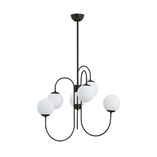 Lustra Lustre en Laiton avec Globe et Bras Courbés