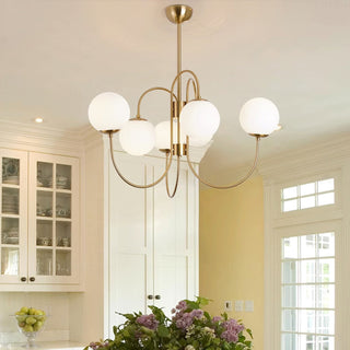Lustra Lustre en Laiton avec Globe et Bras Courbés