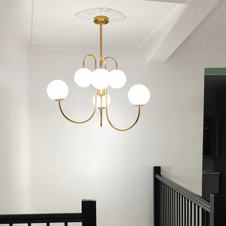 Lustra Lustre en Laiton avec Globe et Bras Courbés
