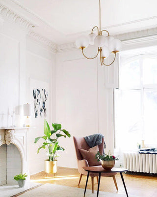 Lustra Lustre en Laiton avec Globe et Bras Courbés