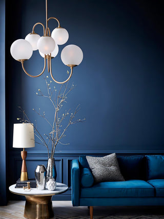 Lustra Lustre en Laiton avec Globe et Bras Courbés