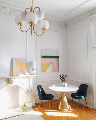 Lustra Lustre en Laiton avec Globe et Bras Courbés