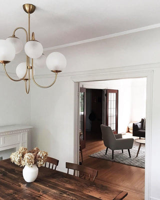 Lustra Lustre en Laiton avec Globe et Bras Courbés