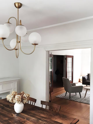 Lustra Lustre en Laiton avec Globe et Bras Courbés
